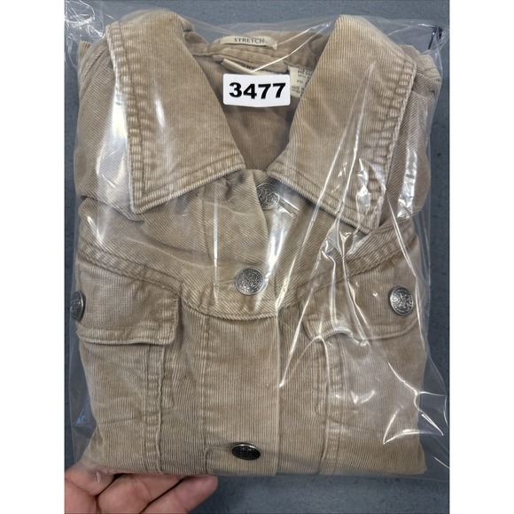 JACKET Women MEDIUM Tan Corduroy L/S METAL Button Up Trucker TAILORED WAIST - Picture 9 of 9